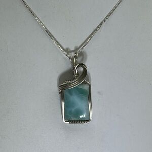 Modern Sterling Silver and Blue Larimar Gemstone Geometric Necklace